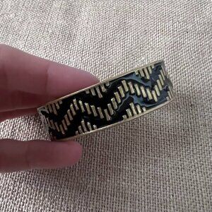 Loft black gold tone open cuff bangle bracelet tribal chevron geometric